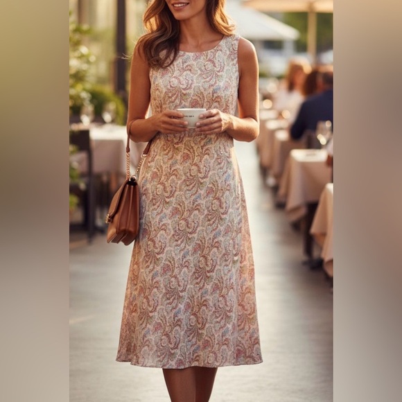 Ann Taylor Dresses & Skirts - Ann Taylor 100% Silk Paisley Midi Dress Sleeveless Pink Tan Size 12